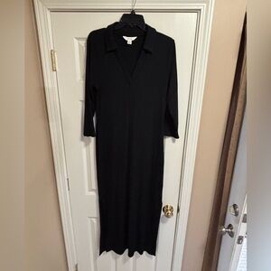 Lilly Pulitzer Black 3/4 Sleeve Notched Collar Shirt Maxi Dress